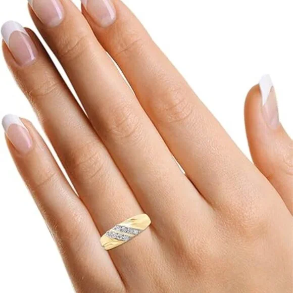 1/4 cttw Round Cut14K Gold Plated Sterling Silver Diamond Double Row Unisex ring
